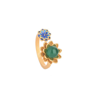 Buddha Gift Lotus Pattern Jade Abundance Adjustable Ring