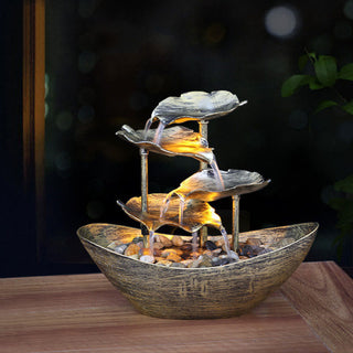 Buddha Gift Lotus Leaf Shaped Waterfall Fountain Tabletop Ornaments With LED Light Home Office Desktop Decoration