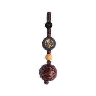 Buddha Gift Small Leaf Red Sandalwood PiXiu Safe and Well Protection Key Chain