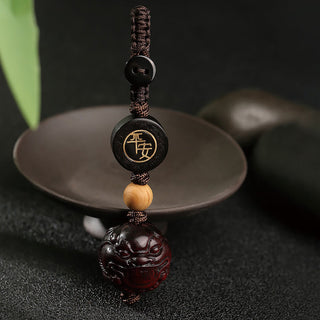Buddha Gift Small Leaf Red Sandalwood PiXiu Safe and Well Protection Key Chain