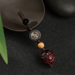 Buddha Gift Small Leaf Red Sandalwood PiXiu Safe and Well Protection Key Chain