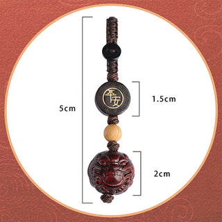 Buddha Gift Small Leaf Red Sandalwood PiXiu Safe and Well Protection Key Chain