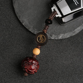Buddha Gift Small Leaf Red Sandalwood PiXiu Safe and Well Protection Key Chain