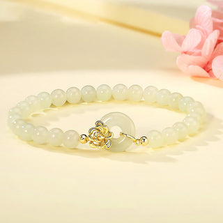 Buddha Gift 925 Sterling Silver Natural Hetian Jade Autumn Chrysanthemum Peace Buckle Prosperity Bracelet