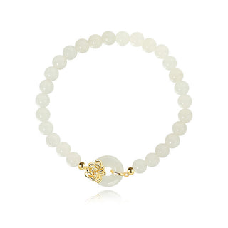 Buddha Gift 925 Sterling Silver Natural Hetian Jade Autumn Chrysanthemum Peace Buckle Prosperity Bracelet