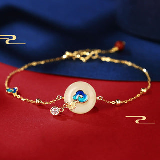 Buddha Gift 925 Sterling Silver Natural Hetian Jade Auspicious Clouds Abundance Bracelet