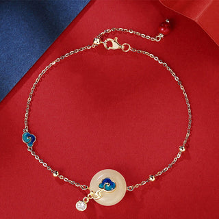 Buddha Gift 925 Sterling Silver Natural Hetian Jade Auspicious Clouds Abundance Bracelet