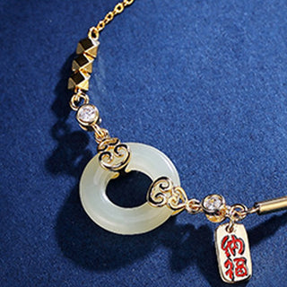 Buddha Gift 925 Sterling Silver Natural Hetian Jade Gourd Peace Buckle Zircon Luck Bracelet Necklace Pendant Earrings