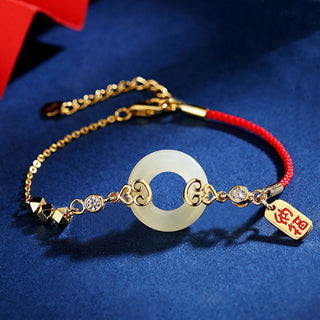 Buddha Gift 925 Sterling Silver Natural Hetian Jade Gourd Peace Buckle Zircon Luck Bracelet Necklace Pendant Earrings