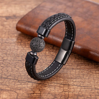 Buddha Gift Lazurite Black Onyx Tiger Eye Lava Rock Om Mani Padme Hum Serenity Leather Bracelet