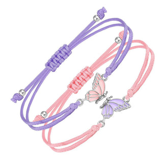 Buddha Gift 2Pcs Handmade Braided Rope Butterfly Freedom Bracelet