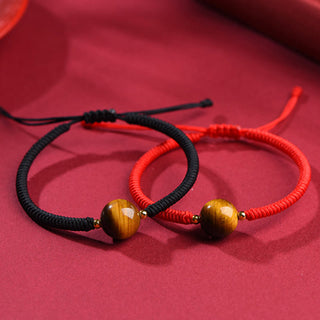 Buddha Gift Handmade Tiger Eye Bead Luck Protection Rope Bracelet