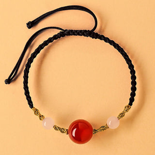 Buddha Gift Hetian Jade Black Onyx Red Agate Bead Luck Braided Bracelet