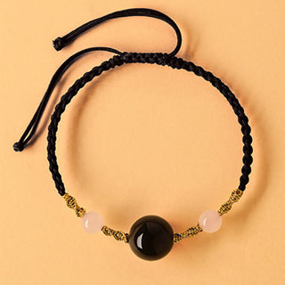 Buddha Gift Hetian Jade Black Onyx Red Agate Bead Luck Braided Bracelet