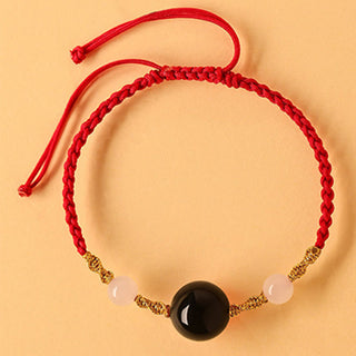 Buddha Gift Hetian Jade Black Onyx Red Agate Bead Luck Braided Bracelet