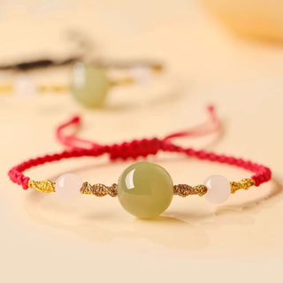 Buddha Gift Hetian Jade Black Onyx Red Agate Bead Luck Braided Bracelet