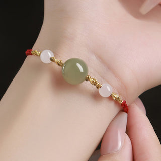 Buddha Gift Hetian Jade Black Onyx Red Agate Bead Luck Braided Bracelet
