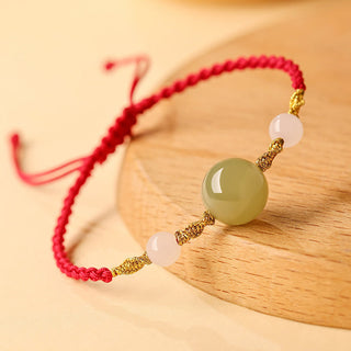 Buddha Gift Hetian Jade Black Onyx Red Agate Bead Luck Braided Bracelet