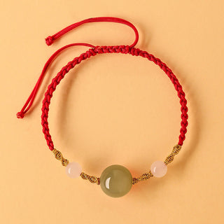 Buddha Gift Hetian Jade Black Onyx Red Agate Bead Luck Braided Bracelet