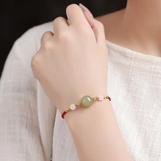 Buddha Gift Hetian Jade Black Onyx Red Agate Bead Luck Braided Bracelet