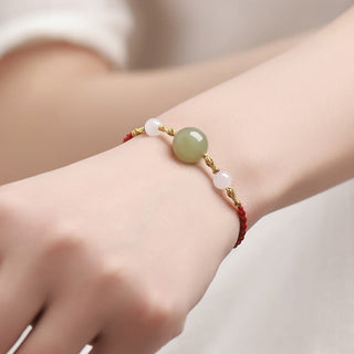 Buddha Gift Hetian Jade Black Onyx Red Agate Bead Luck Braided Bracelet