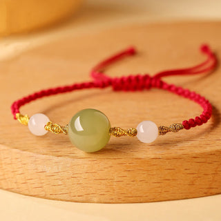 Buddha Gift Hetian Jade Black Onyx Red Agate Bead Luck Braided Bracelet