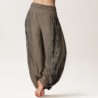 Buddha Gift Lotus Flowers Double Dorje Vajra Namaste Om Design Women's Elastic Waist Harem Pants