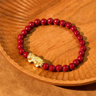 Buddha Gift Natural Cinnabar Beads Pixiu Blessing Bracelet