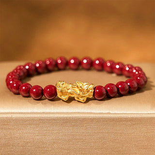 Buddha Gift Natural Cinnabar Beads Pixiu Blessing Bracelet