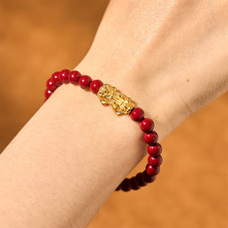 Buddha Gift Natural Cinnabar Beads Pixiu Blessing Bracelet