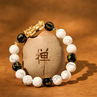 Buddha Gift Vintage White Turquoise Black Onyx Pixiu Beads Blessing Bracelet