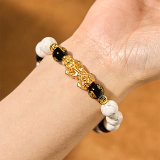 Buddha Gift Vintage White Turquoise Black Onyx Pixiu Beads Blessing Bracelet