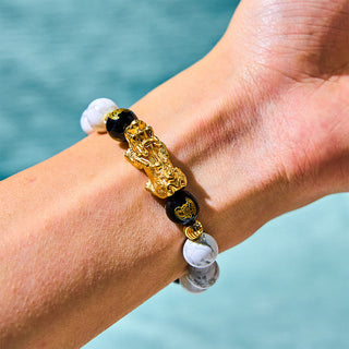 Buddha Gift Vintage White Turquoise Black Onyx Pixiu Beads Blessing Bracelet