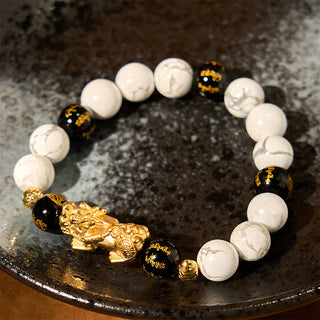 Buddha Gift Vintage White Turquoise Black Onyx Pixiu Beads Blessing Bracelet