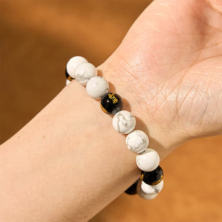 Buddha Gift Vintage White Turquoise Black Onyx Pixiu Beads Blessing Bracelet