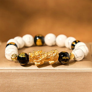 Buddha Gift Vintage White Turquoise Black Onyx Pixiu Beads Blessing Bracelet