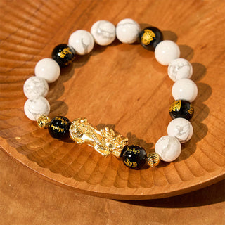Buddha Gift Vintage White Turquoise Black Onyx Pixiu Beads Blessing Bracelet