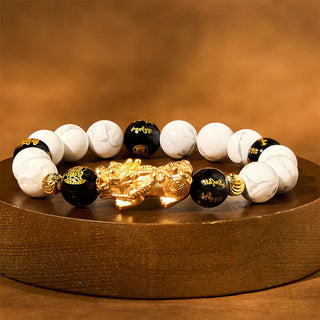 Buddha Gift Vintage White Turquoise Black Onyx Pixiu Beads Blessing Bracelet