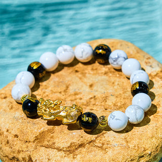 Buddha Gift Vintage White Turquoise Black Onyx Pixiu Beads Blessing Bracelet