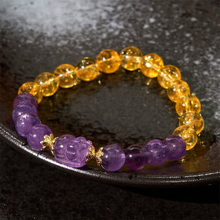 Buddha Gift Citrine Amethyst Pixiu Prosperity Bracelet