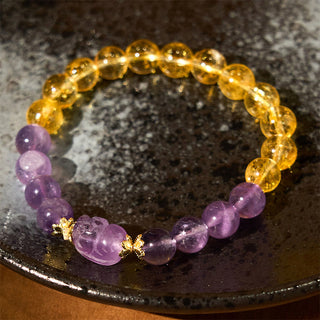 Buddha Gift Citrine Amethyst Pixiu Prosperity Bracelet