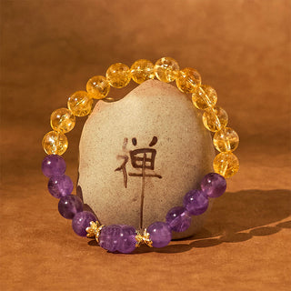 Buddha Gift Citrine Amethyst Pixiu Prosperity Bracelet