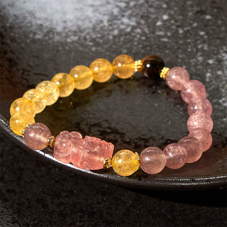 Buddha Gift Strawberry Quartz Pixiu Rutilated Quartz Beads Healing Bracelet