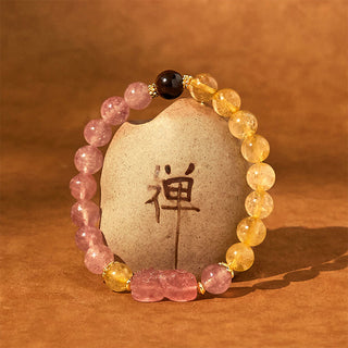 Buddha Gift Strawberry Quartz Pixiu Rutilated Quartz Beads Healing Bracelet