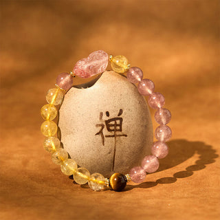 Buddha Gift Strawberry Quartz Pixiu Rutilated Quartz Beads Healing Bracelet