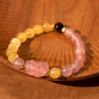 Buddha Gift Strawberry Quartz Pixiu Rutilated Quartz Beads Healing Bracelet