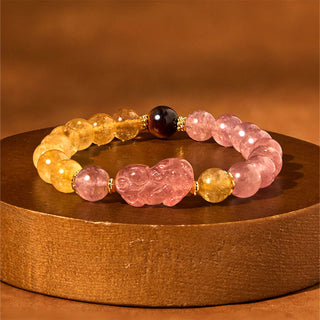 Buddha Gift Strawberry Quartz Pixiu Rutilated Quartz Beads Healing Bracelet
