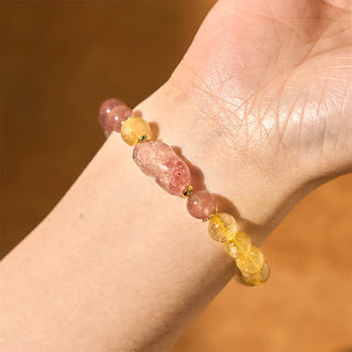 Buddha Gift Strawberry Quartz Pixiu Rutilated Quartz Beads Healing Bracelet
