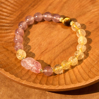 Buddha Gift Strawberry Quartz Pixiu Rutilated Quartz Beads Healing Bracelet