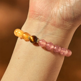 Buddha Gift Strawberry Quartz Pixiu Rutilated Quartz Beads Healing Bracelet